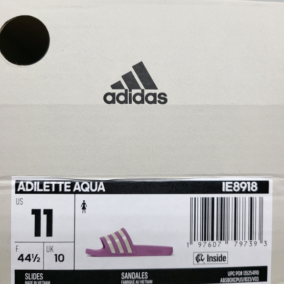 adidas Adilette Aqua Slides Preloved Purple Off White Grey Two Women's Size 11 - Picture 7 of 7